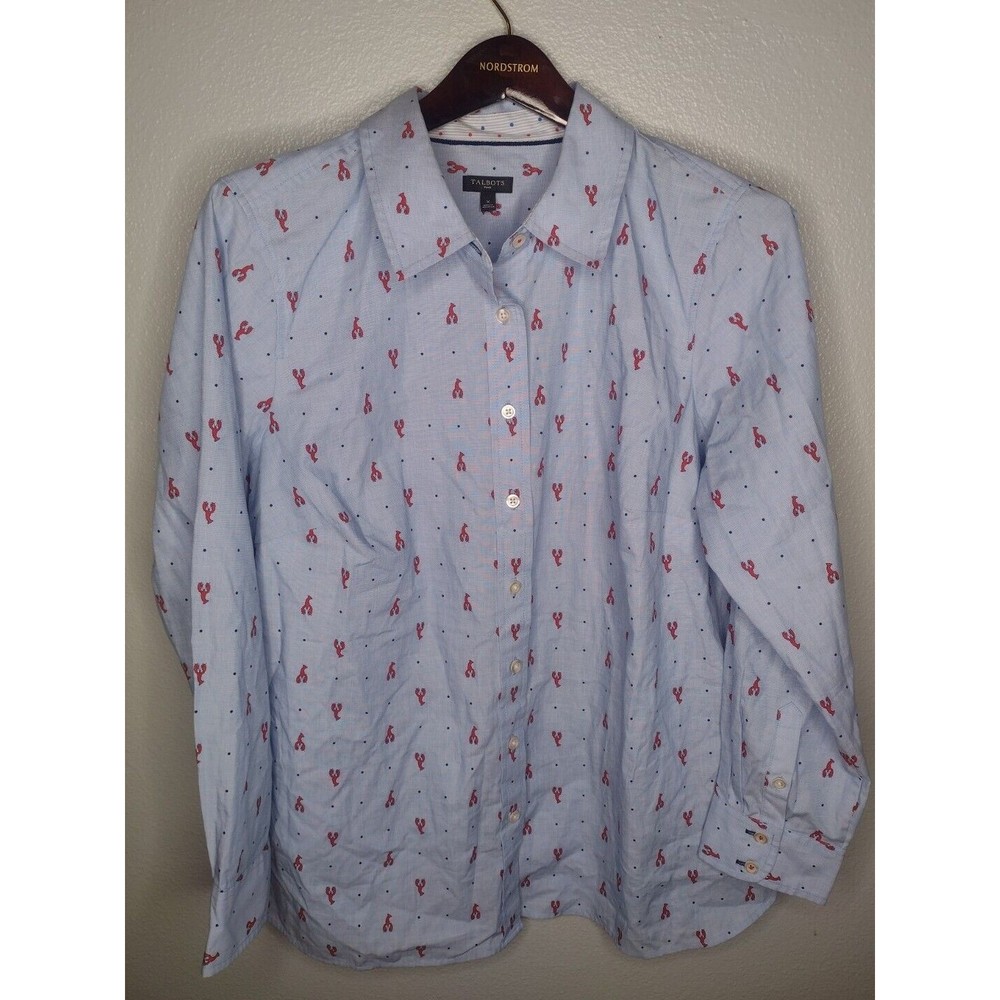 Talbots Women's Lobster Blouse Top Size X Button Up Collar Sea Beach O